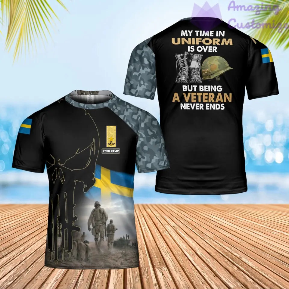 Personalisiertes T-Shirt mit schwedischem Soldaten-/Veteranen-Tarnmuster mit Namen und Rang, 3D-Druck – 0302240003