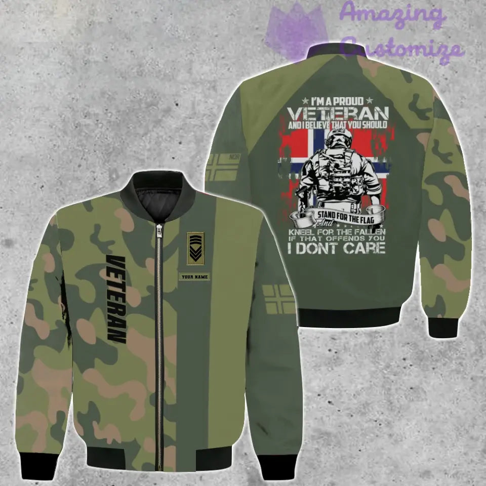 Personalisierte Bomberjacke mit Camouflage-Muster für norwegische Soldaten/Veteranen mit Namen und Rang, 3D-Druck – 1207230003