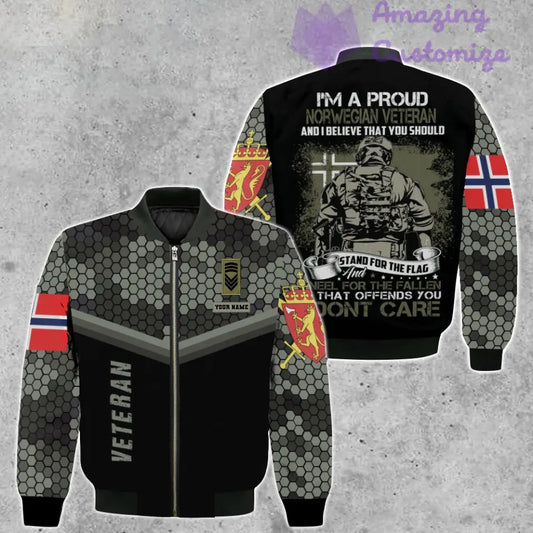 Personalisierte Bomberjacke mit Camouflage-Muster für norwegische Soldaten/Veteranen mit Namen und Rang, 3D-Druck – 190723000