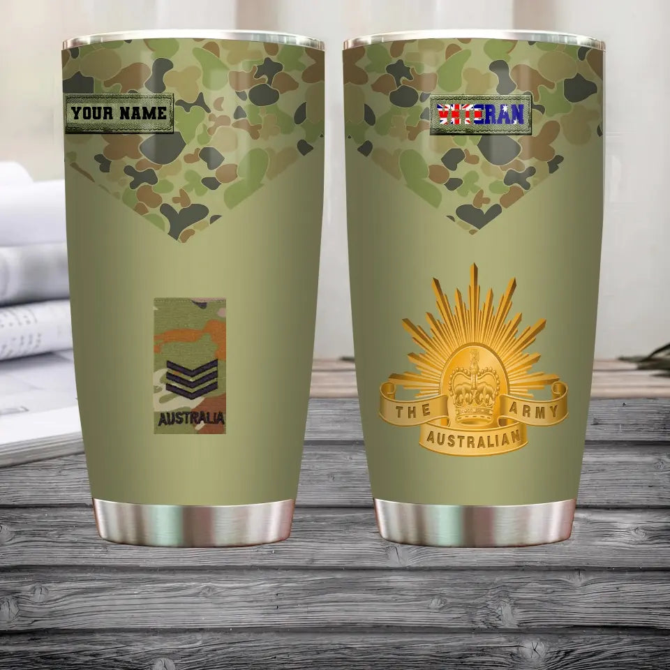 Verre personnalisé avec motif camouflage pour vétéran/soldat australien, avec rang et nom, imprimé sur toute la surface - 0302240008