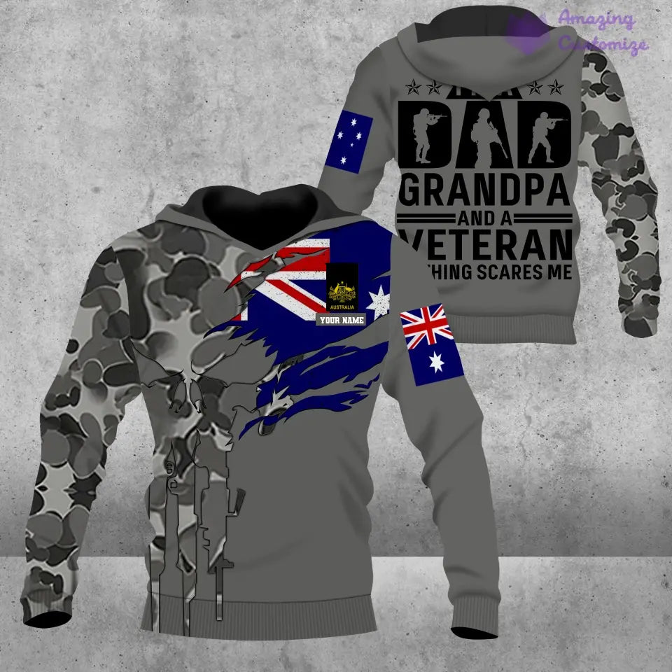 Personalisierter Kapuzenpullover mit Camouflage-Muster für australische Soldaten/Veteranen mit Namen und Rang, 3D-Druck – 16899840