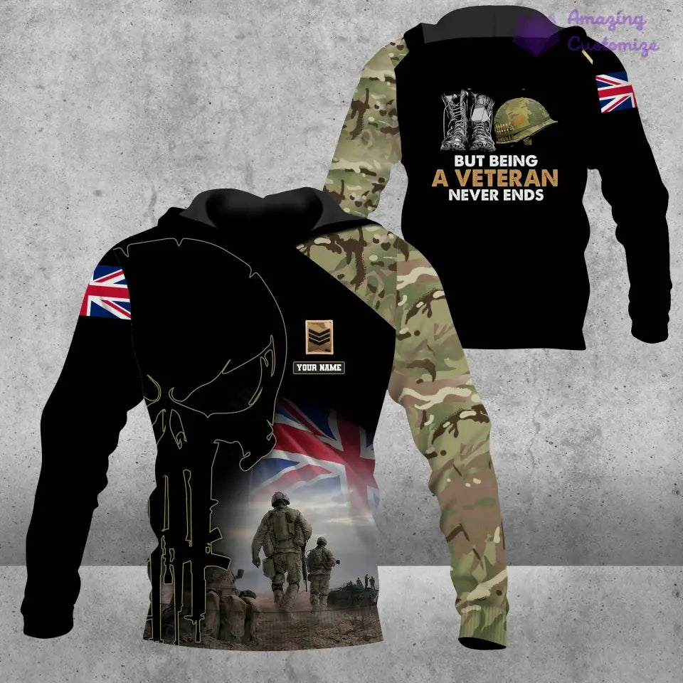 Personalized UK Soldier/ Veteran Camo With Name And Rank Hoodie 3D Printed - 1407230001