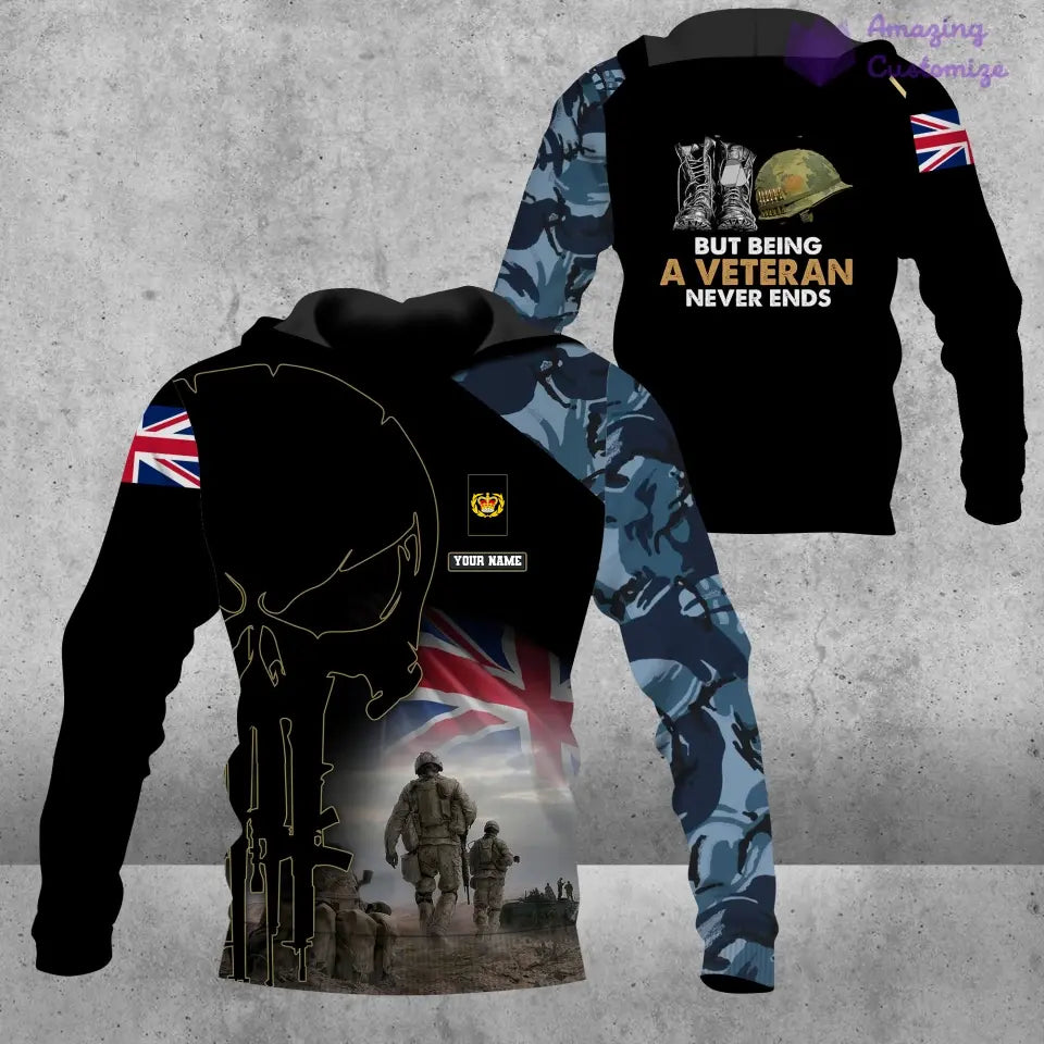 Sweat à capuche personnalisé avec camouflage soldat/vétéran britannique avec nom et grade imprimé en 3D - 1407230001