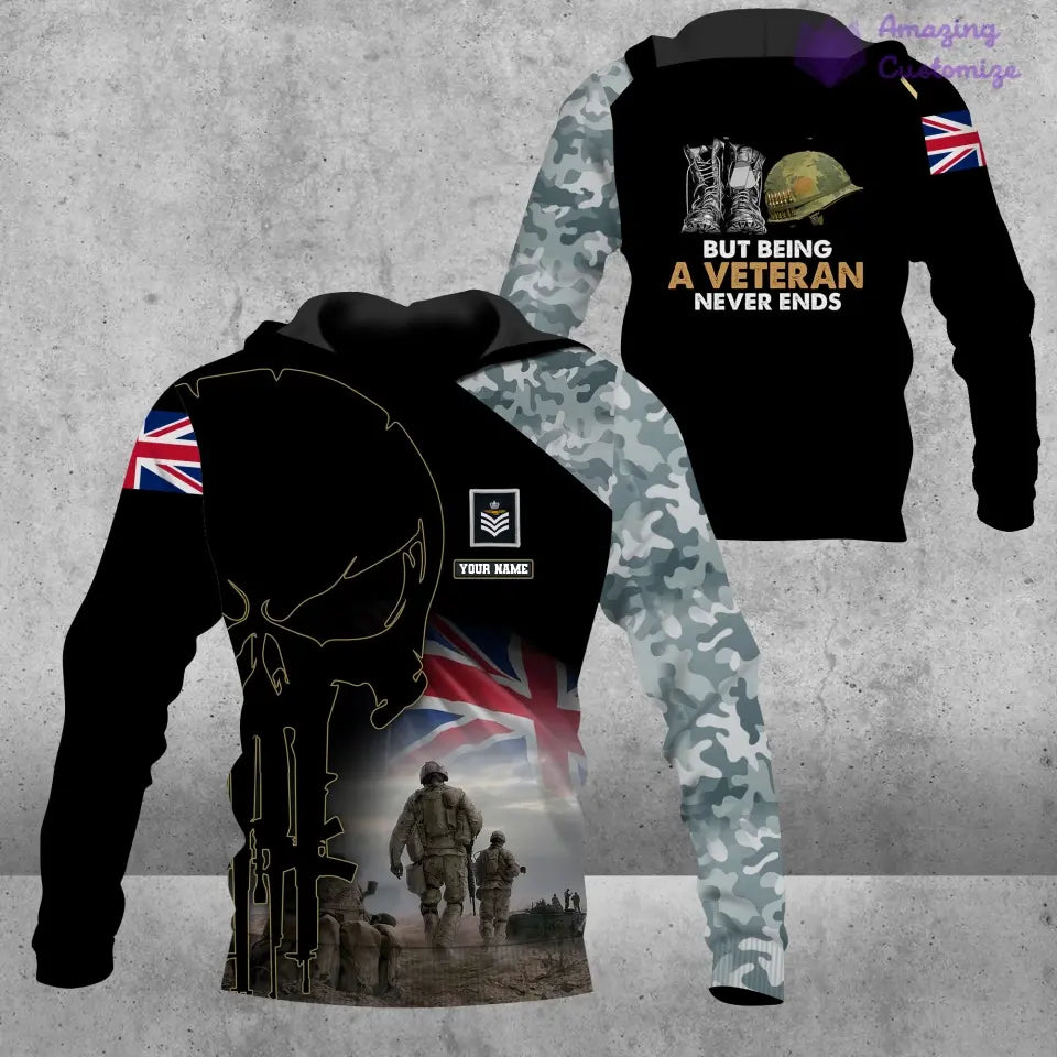 Sweat à capuche personnalisé avec camouflage soldat/vétéran britannique avec nom et grade imprimé en 3D - 1407230001