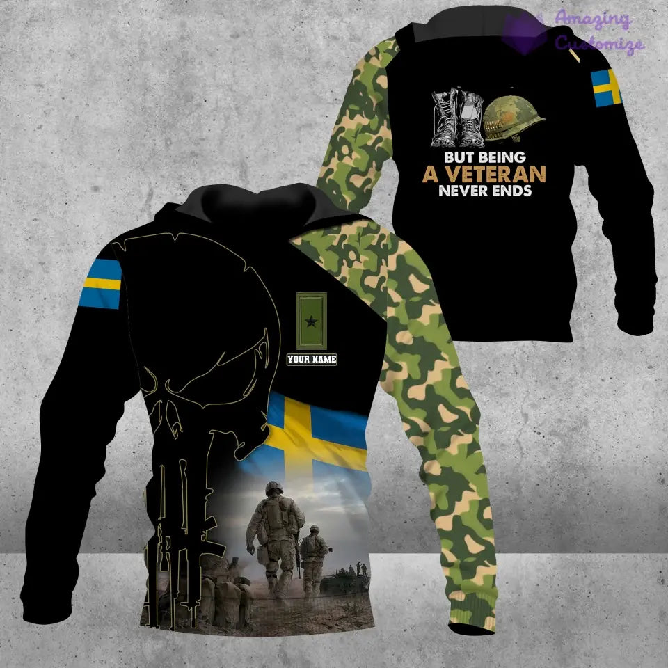 Personalized Sweden Soldier/ Veteran Camo With Name And Rank Hoodie 3D Printed - 16892928