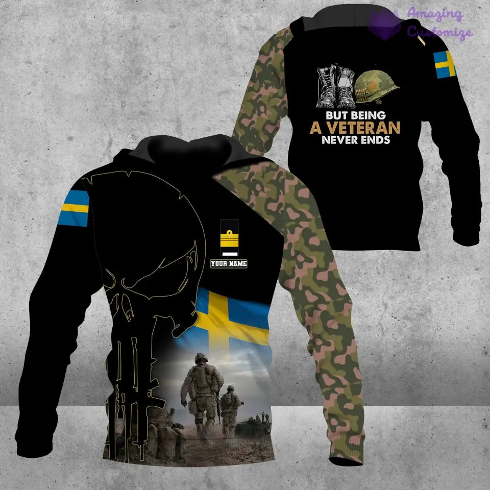 Personalized Sweden Soldier/ Veteran Camo With Name And Rank Hoodie 3D Printed - 16892928