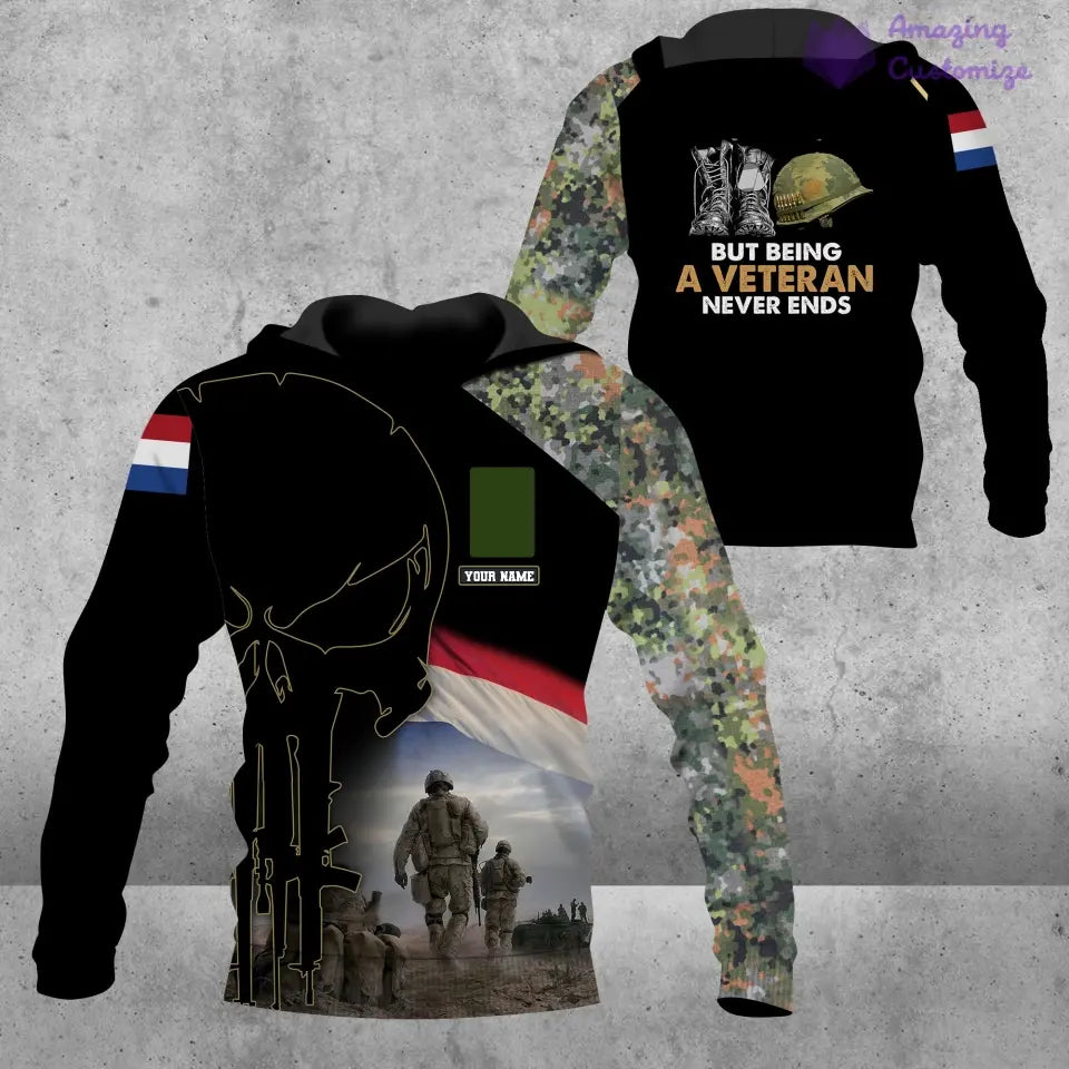 Personalisierter Kapuzenpullover mit Camouflage-Muster für niederländische Soldaten/Veteranen mit Namen und Rang, 3D-Druck – 16892928