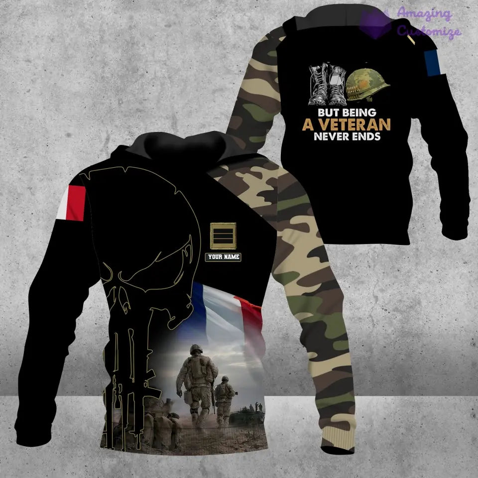 Personalized France Soldier/ Veteran Camo With Name And Rank Hoodie 3D Printed - 16892928