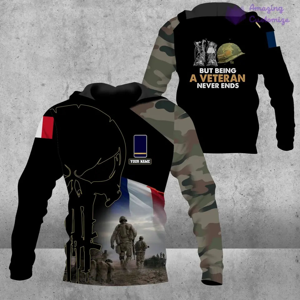 Personalized France Soldier/ Veteran Camo With Name And Rank Hoodie 3D Printed - 16892928