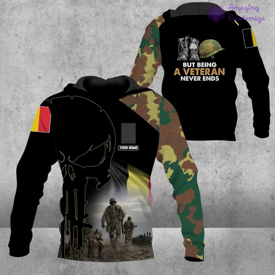 Personalisierter Kapuzenpullover mit 3D-Druck für belgische Soldaten/Veteranen im Camouflage-Muster mit Namen und Rang – 16892928