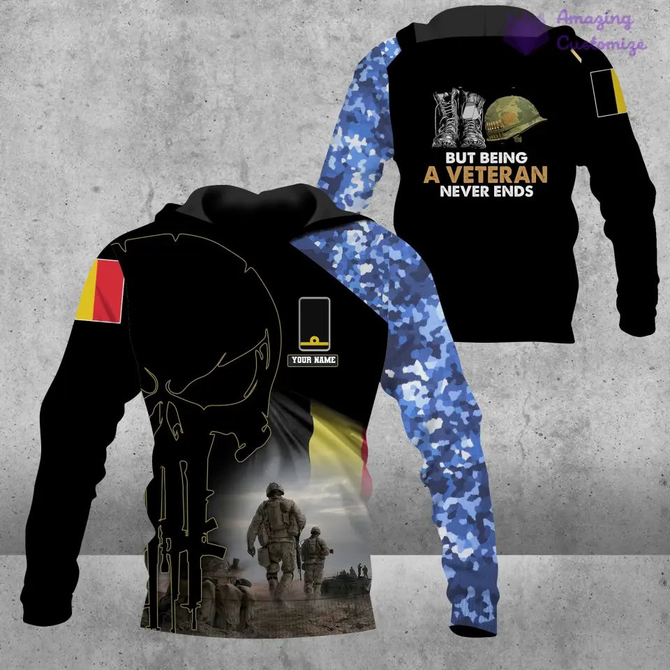 Personalisierter Kapuzenpullover mit 3D-Druck für belgische Soldaten/Veteranen im Camouflage-Muster mit Namen und Rang – 16892928