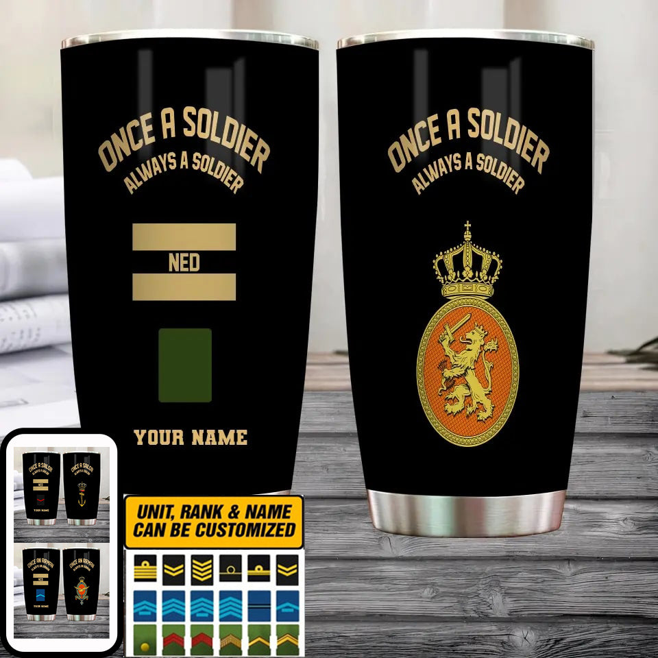 Personalized Netherlands Veteran/ Soldier With Rank And Name Camo Tumbler Gold Flag - 2607230001