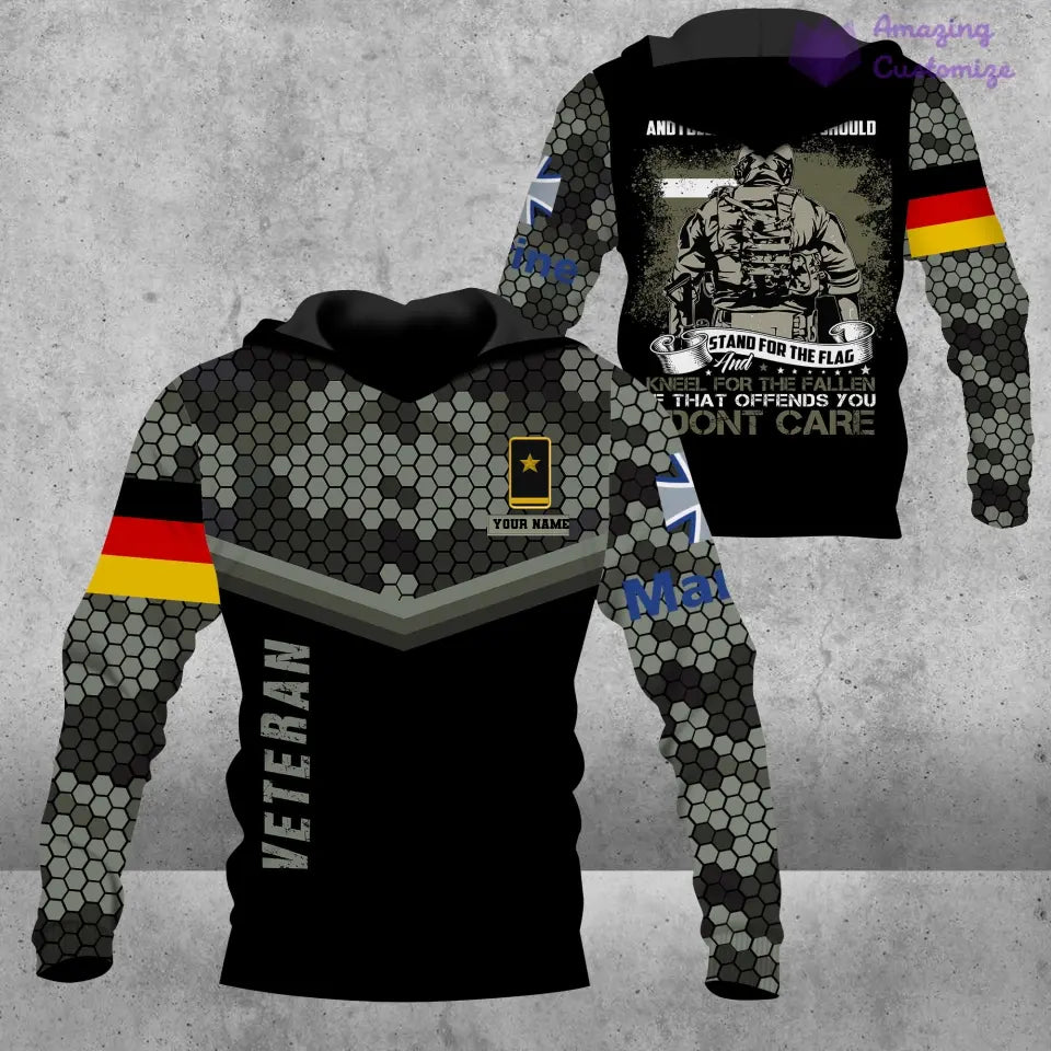 Sweat à capuche personnalisé avec camouflage soldat/vétéran allemand avec nom et grade imprimé en 3D - 1907230001