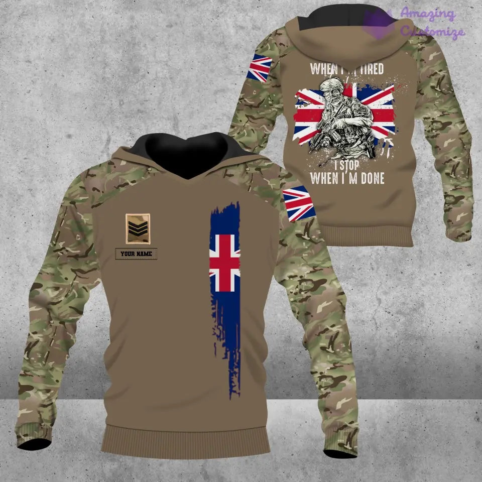 Sweat à capuche personnalisé avec camouflage soldat/vétéran britannique avec nom et grade imprimé en 3D - 2106230001