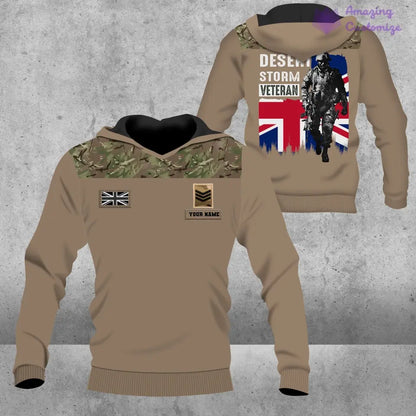 Sweat à capuche personnalisé avec camouflage soldat/vétéran britannique avec nom et grade imprimé en 3D - 2106230002