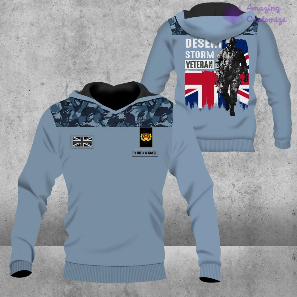 Sweat à capuche personnalisé avec camouflage soldat/vétéran britannique avec nom et grade imprimé en 3D - 2106230002