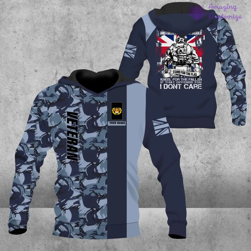 Sweat à capuche personnalisé avec camouflage soldat/vétéran britannique avec nom et grade imprimé en 3D - 1207230003