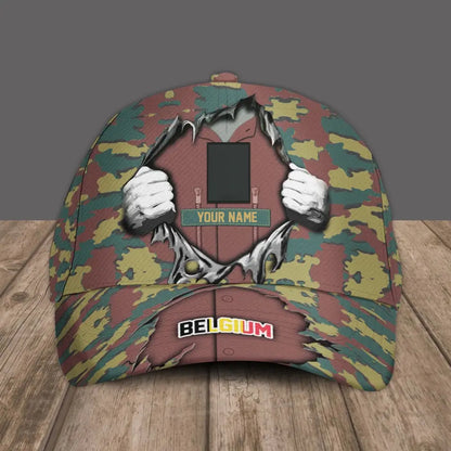 Casquette de baseball camouflage personnalisée avec rang et nom pour soldat/vétéran belge - 16907616