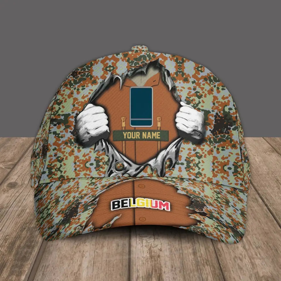 Casquette de baseball camouflage personnalisée avec rang et nom pour soldat/vétéran belge - 16907616