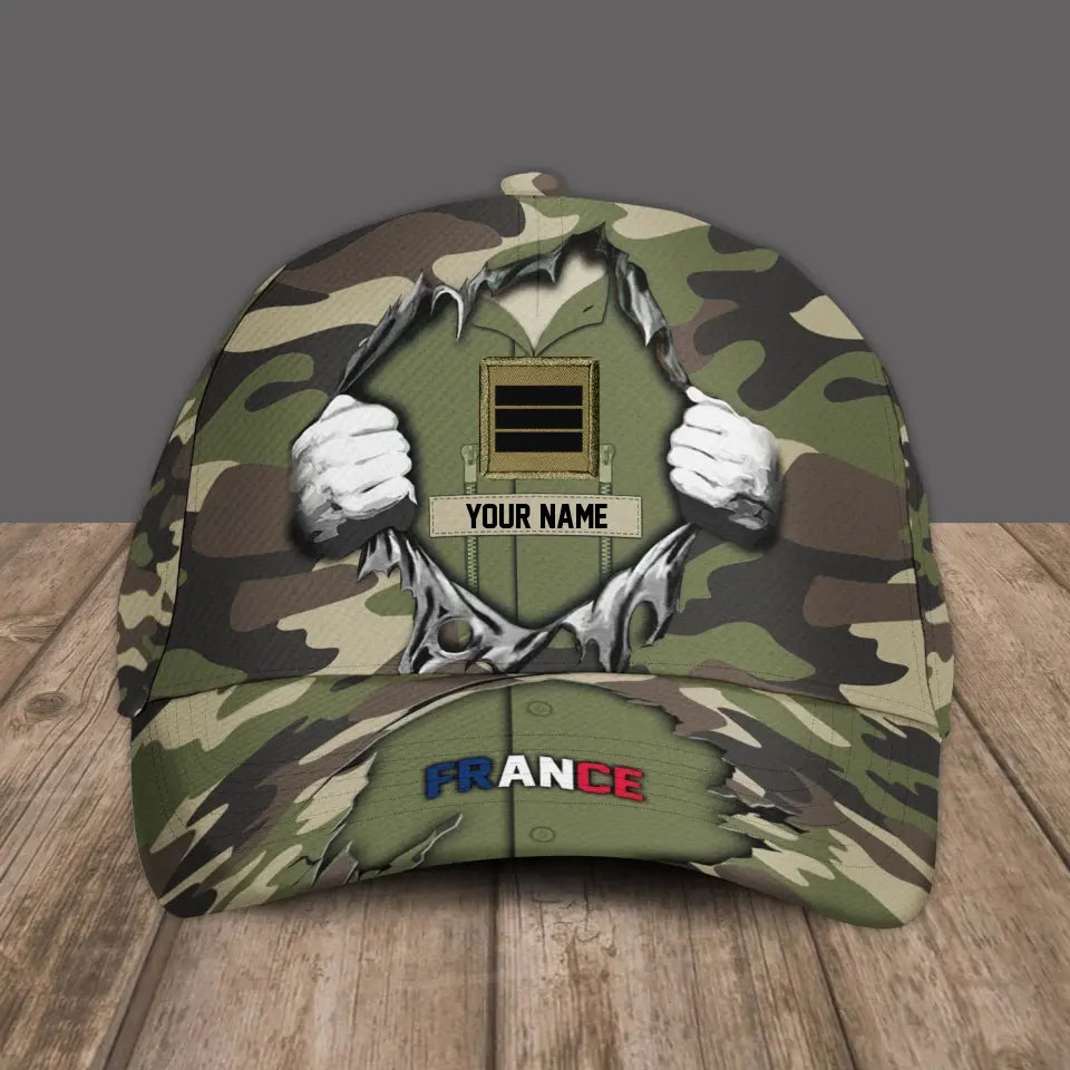 Personalized Rank And Name France Soldier/Veterans Camo Baseball Cap - 16907616