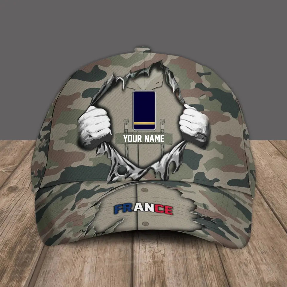 Personalized Rank And Name France Soldier/Veterans Camo Baseball Cap - 16907616