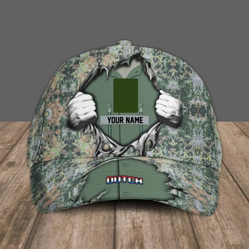 Baseballkappe mit Camouflage-Muster für niederländische Soldaten/Veteranen mit Rang und Namen, personalisierbar – 16900704