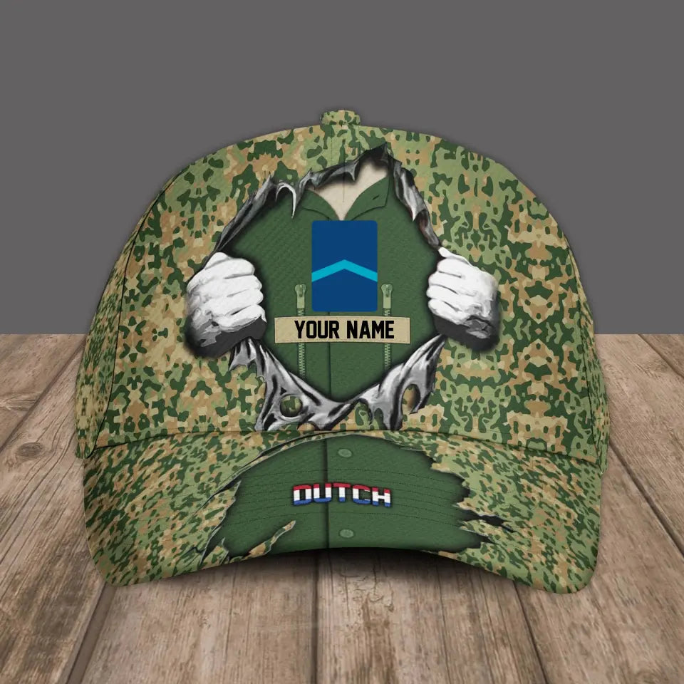 Casquette de baseball camouflage personnalisée avec rang et nom pour soldat/vétéran néerlandais - 16900704