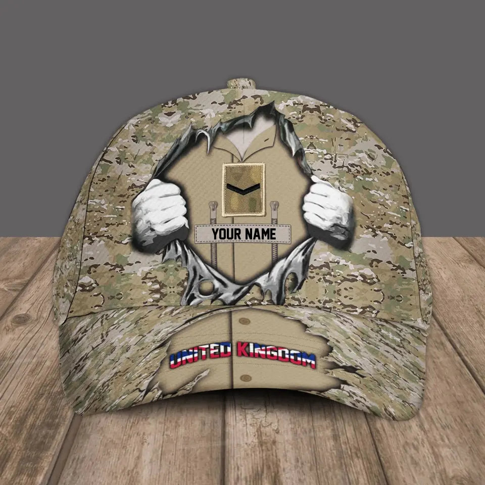 Casquette de baseball camouflage personnalisée avec rang et nom pour soldat/vétéran du Royaume-Uni - 16907616