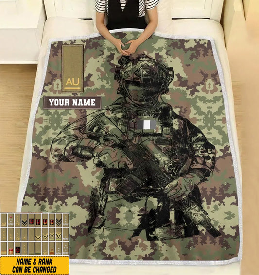 Personalisierte Fleecedecke für italienische Soldaten/Veteranen im Camouflage-Muster mit Namen und Rang, 3D-Druck – 0608230001