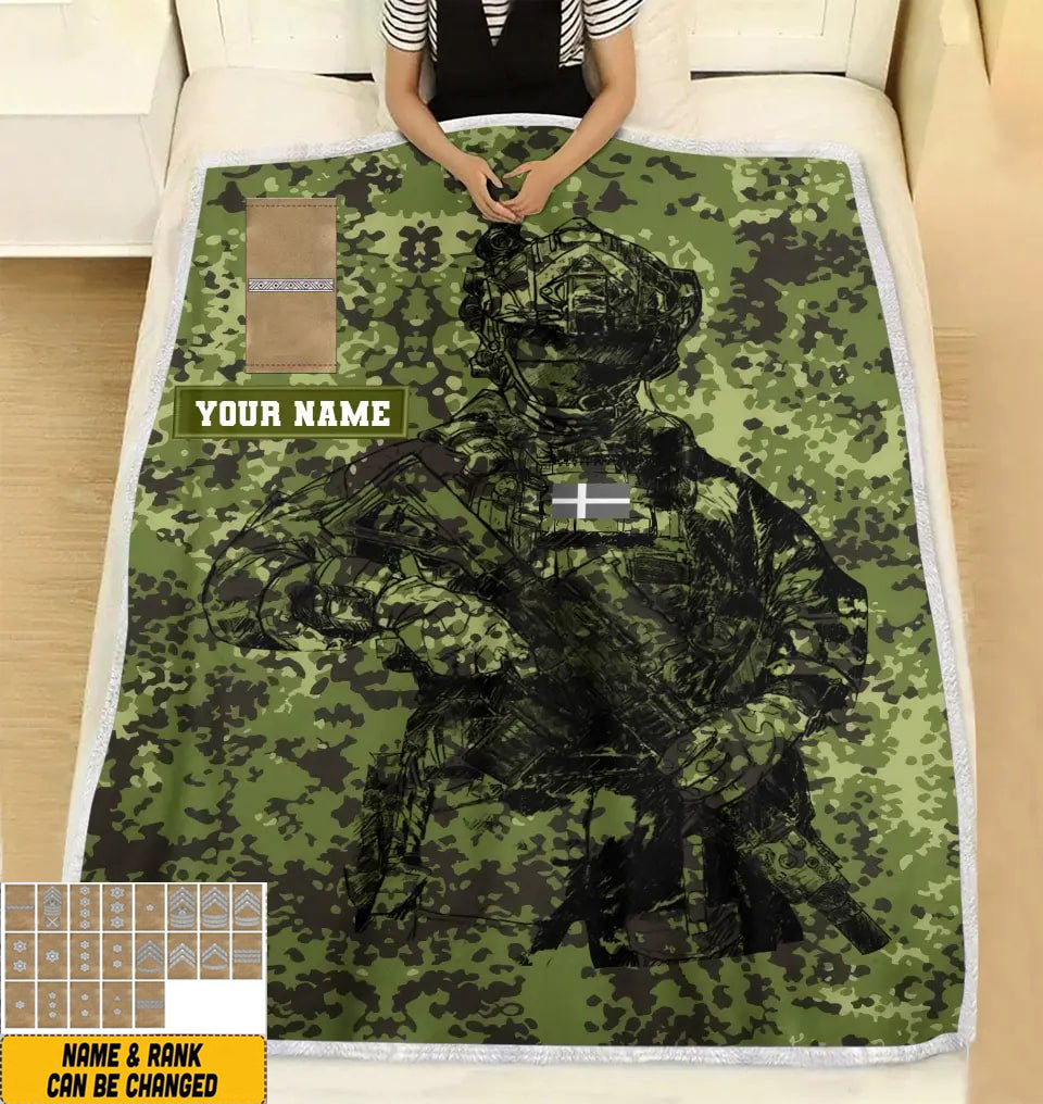 Couverture polaire personnalisée avec camouflage de soldat/vétéran du Danemark avec nom et grade, imprimée en 3D - 0608230001