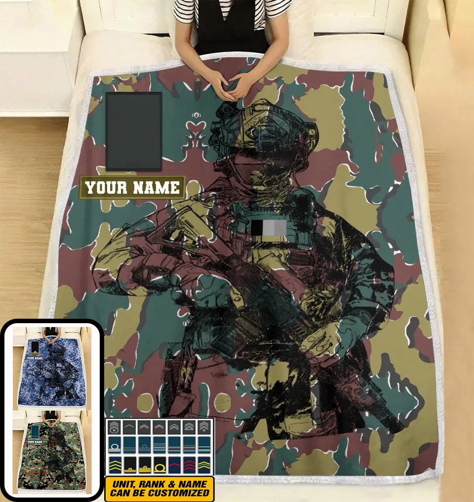 Couverture polaire personnalisée avec camouflage soldat/vétéran belge avec nom et grade, imprimée en 3D - 0608230001