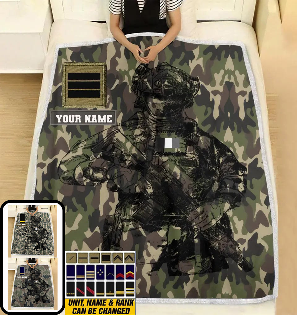 Personalisierte Fleecedecke für französische Soldaten/Veteranen im Camouflage-Muster mit Namen und Rang, 3D-Druck – 0608230001