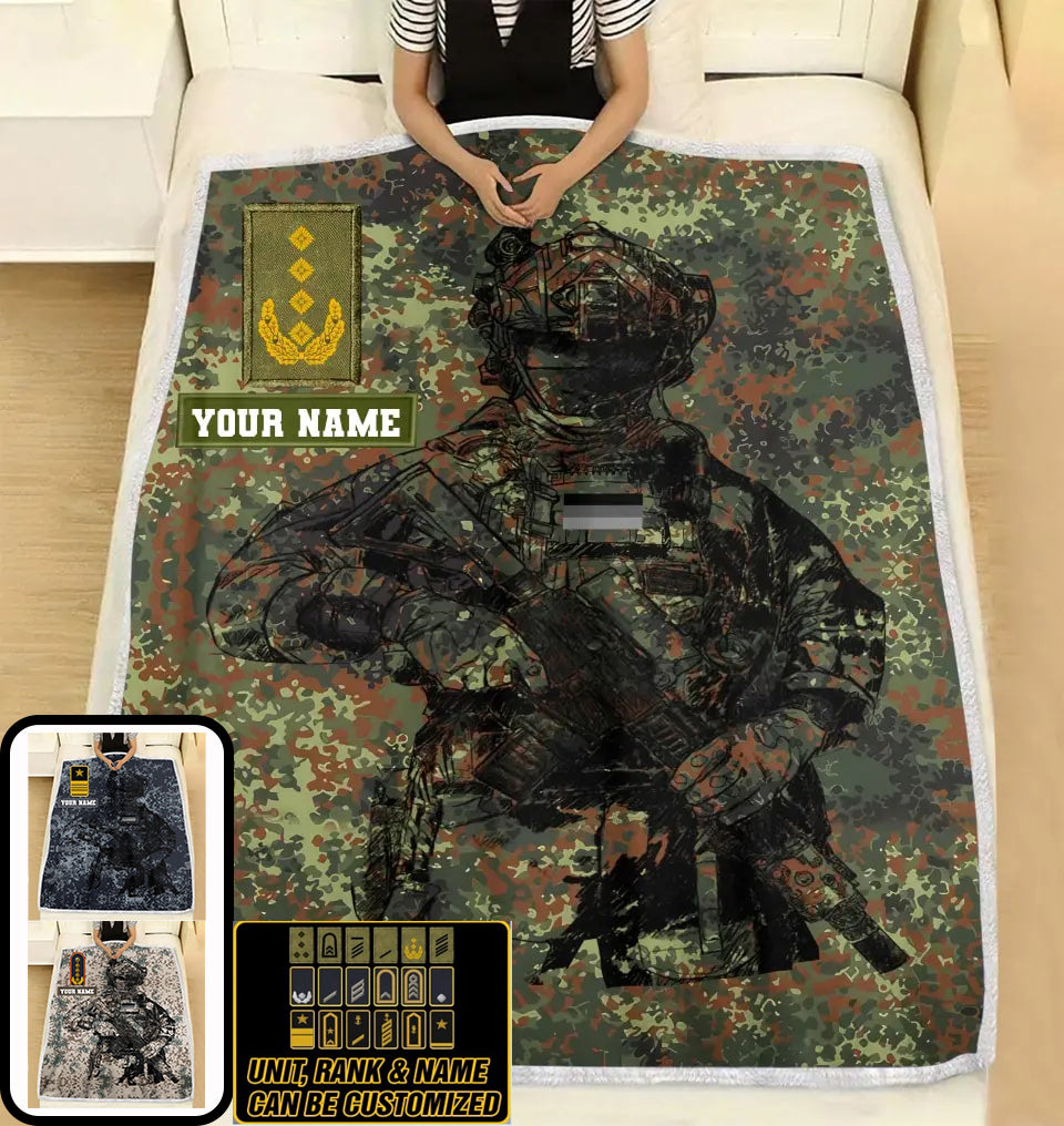 Couverture polaire personnalisée avec camouflage soldat/vétéran allemand avec nom et grade, imprimée en 3D - 0608230001