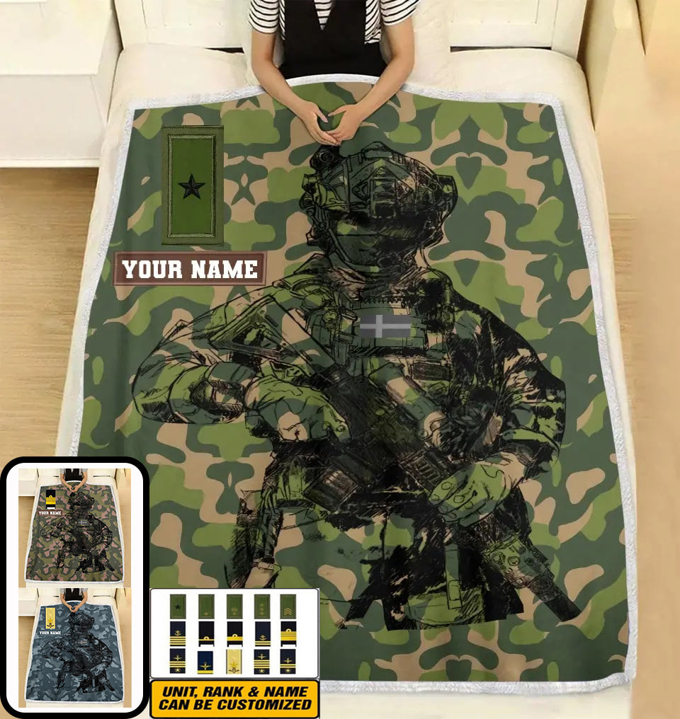 Couverture polaire personnalisée avec camouflage soldat/vétéran suédois avec nom et grade, imprimée en 3D - 0608230001