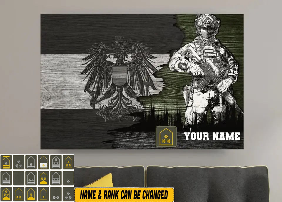 Personalisierter österreichischer Soldat/Veteranen-Camouflage mit Namen und Rang auf Leinwand, 3D-Druck