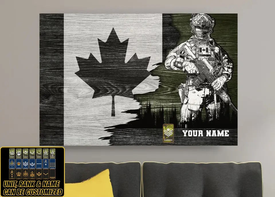 Toile de camouflage personnalisée pour soldat/vétéran canadien avec nom et grade imprimée en 3D