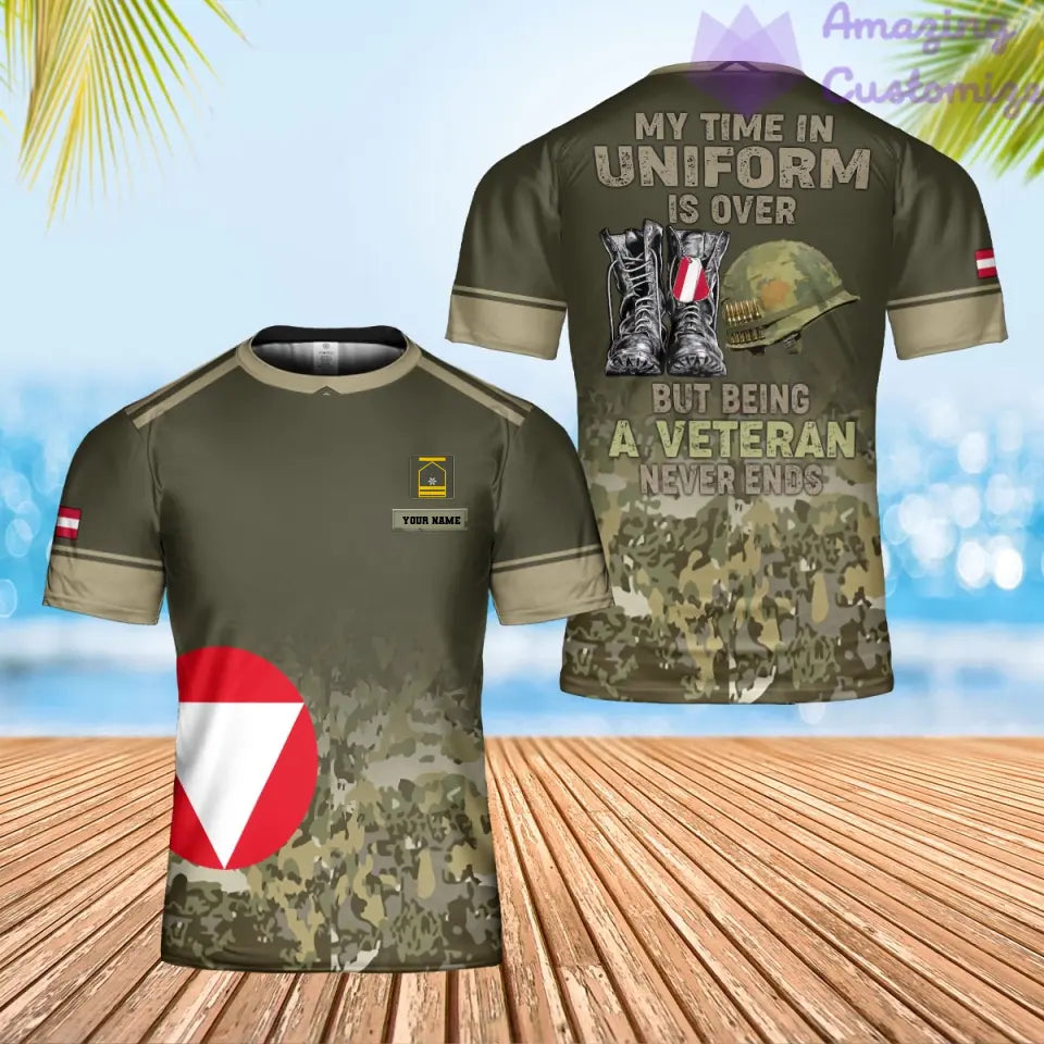 T-shirt personnalisé avec camouflage soldat/vétéran autrichien avec nom et grade imprimé en 3D - 2001240002