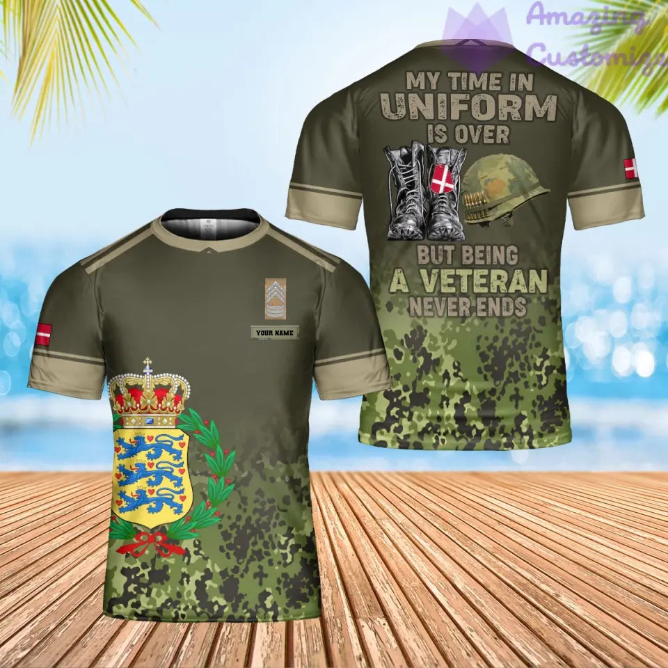 T-shirt personnalisé avec camouflage soldat/vétéran du Danemark avec nom et grade imprimé en 3D - 0402240001