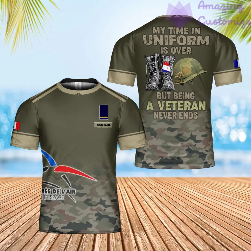 Personalisiertes T-Shirt mit französischem Soldaten-/Veteranen-Tarnmuster mit Namen und Rang, 3D-Druck – 1901240002