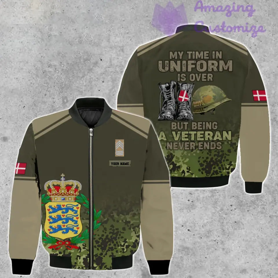 Veste de bombardier personnalisée avec camouflage soldat/vétéran du Danemark avec nom et grade, imprimée en 3D - 1508230001