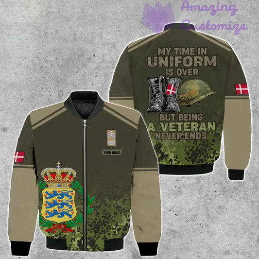 Personalisierte Bomberjacke mit Camouflage-Muster für dänische Soldaten/Veteranen mit Namen und Rang, 3D-Druck – 1508230001