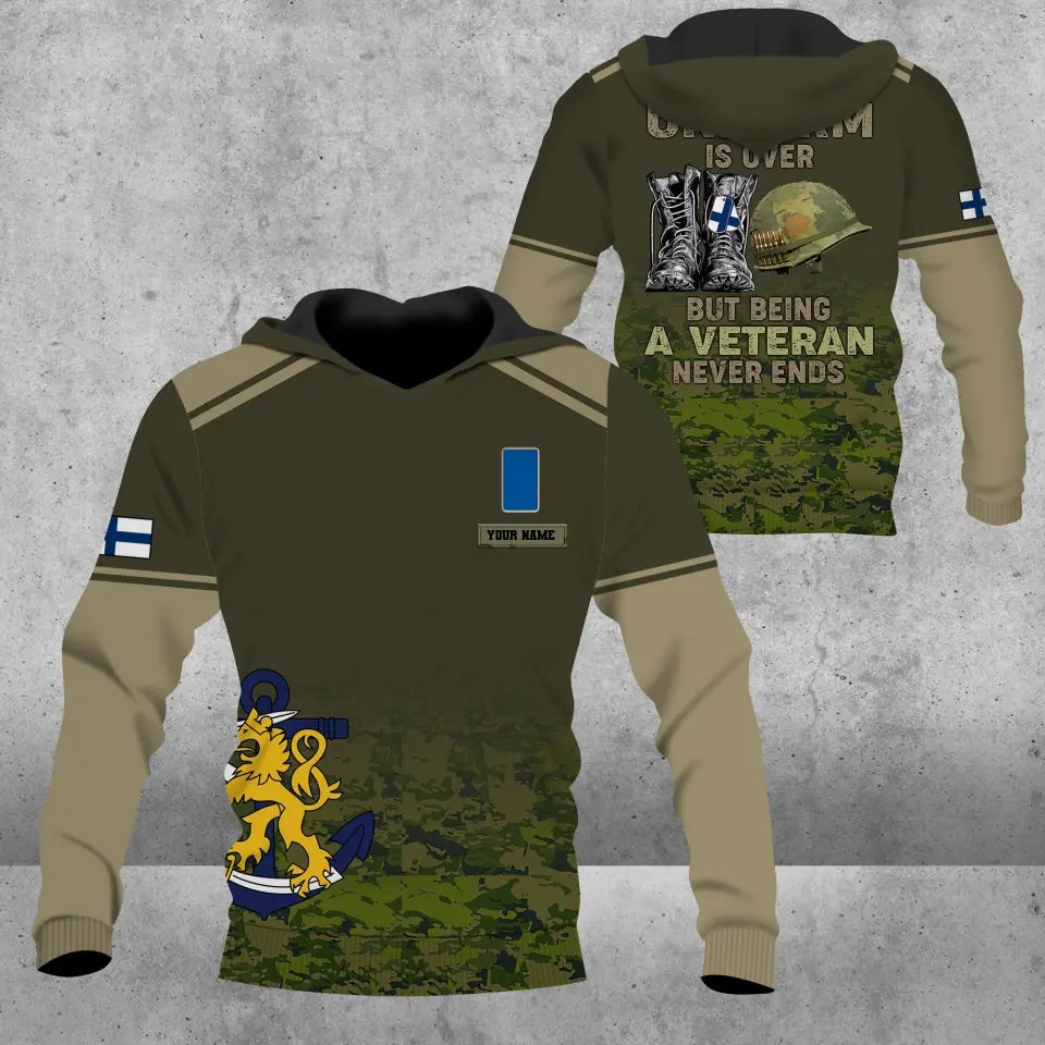 Sweat à capuche personnalisé avec camouflage soldat/vétéran finlandais avec nom et grade imprimé en 3D - 16920576