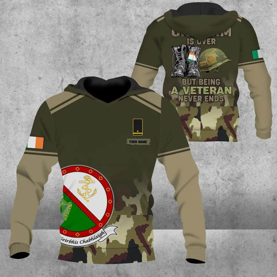 Sweat à capuche personnalisé avec camouflage soldat/vétéran irlandais avec nom et grade imprimé en 3D - 16920576