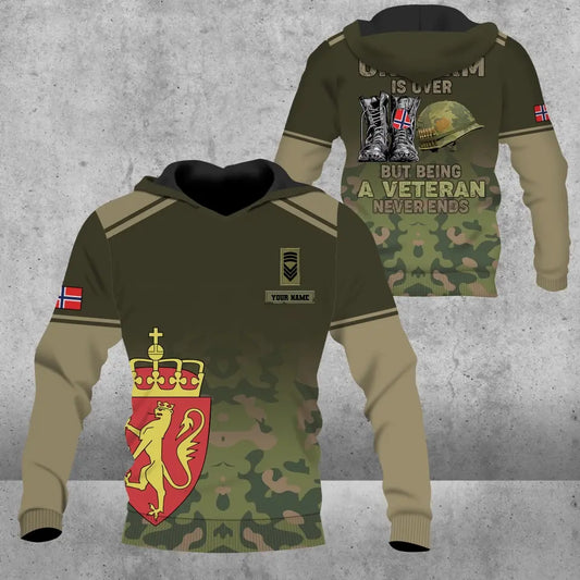 Personalisierter Kapuzenpullover mit Camouflage-Muster für norwegische Soldaten/Veteranen mit Namen und Rang – 1508230001