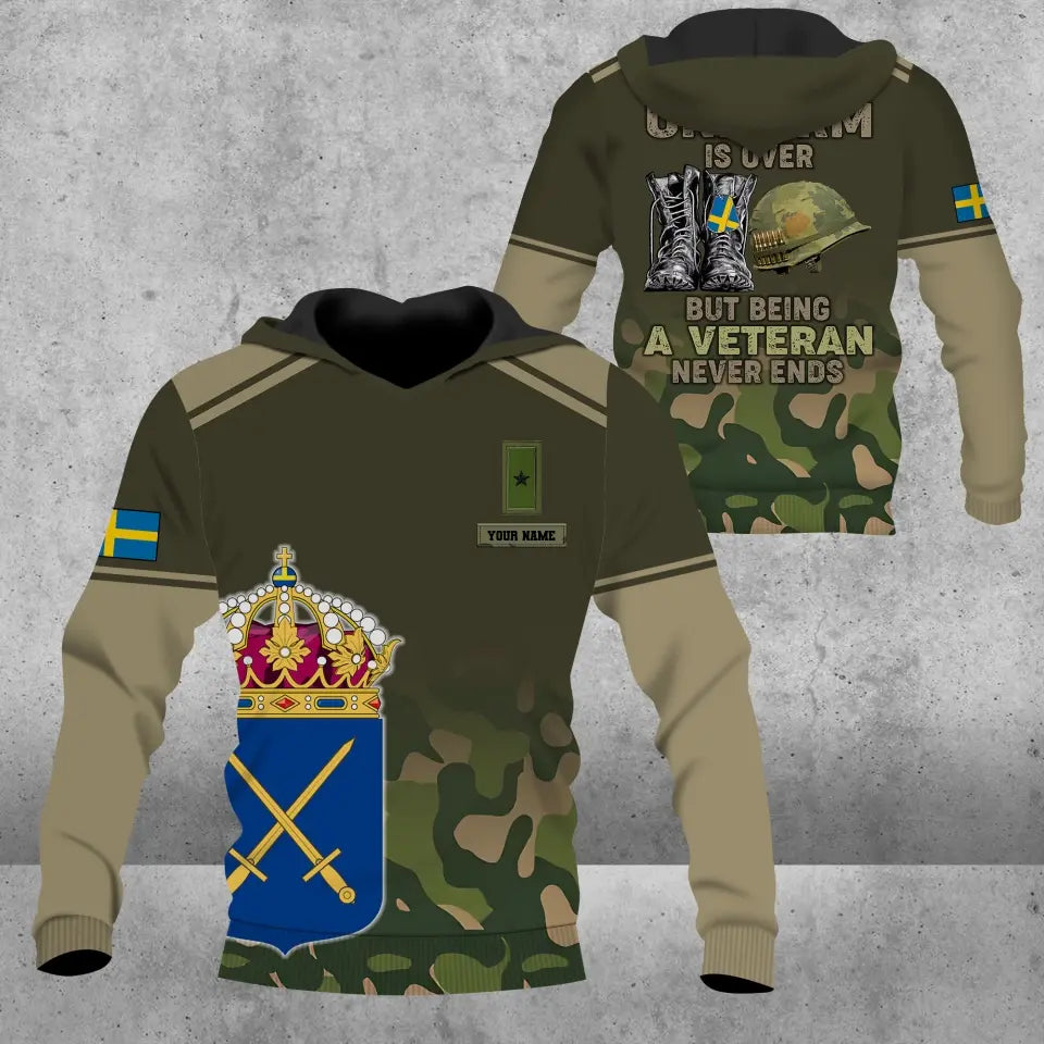 Personalisierter Kapuzenpullover mit schwedischem Soldaten-/Veteranen-Tarnmuster und Namen und Rang, 3D-Druck – 16920576