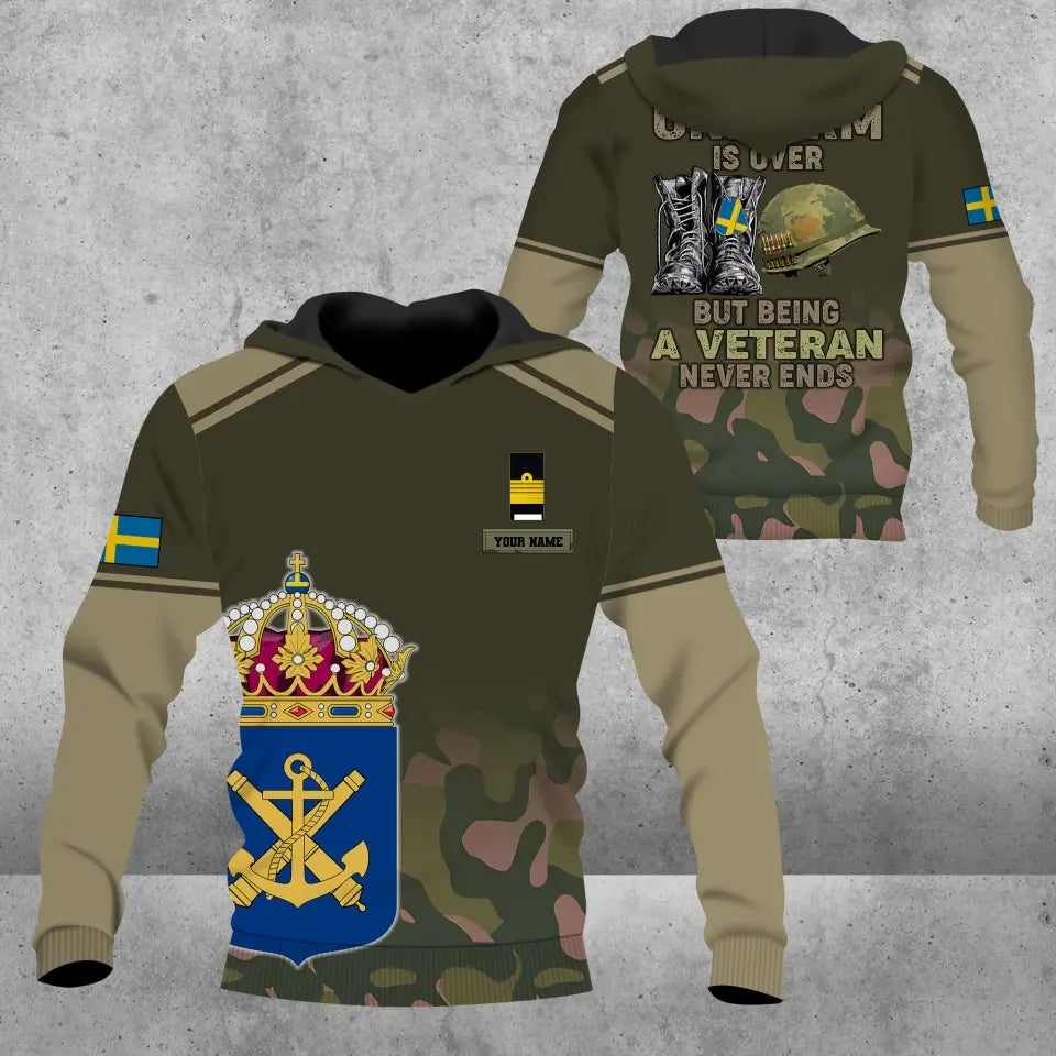 Personalisierter Kapuzenpullover mit schwedischem Soldaten-/Veteranen-Tarnmuster und Namen und Rang, 3D-Druck – 16920576