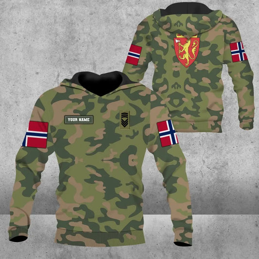 Personalisierter Kapuzenpullover mit Camouflage-Muster für norwegische Soldaten/Veteranen mit Namen und Rang – 1508230001