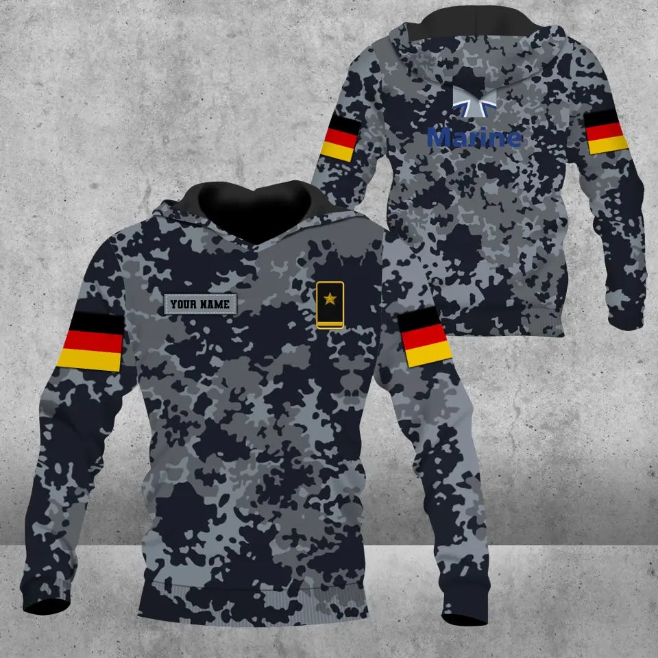 Sweat à capuche personnalisé avec camouflage soldat/vétéran allemand avec nom et grade imprimé en 3D - 1708230001