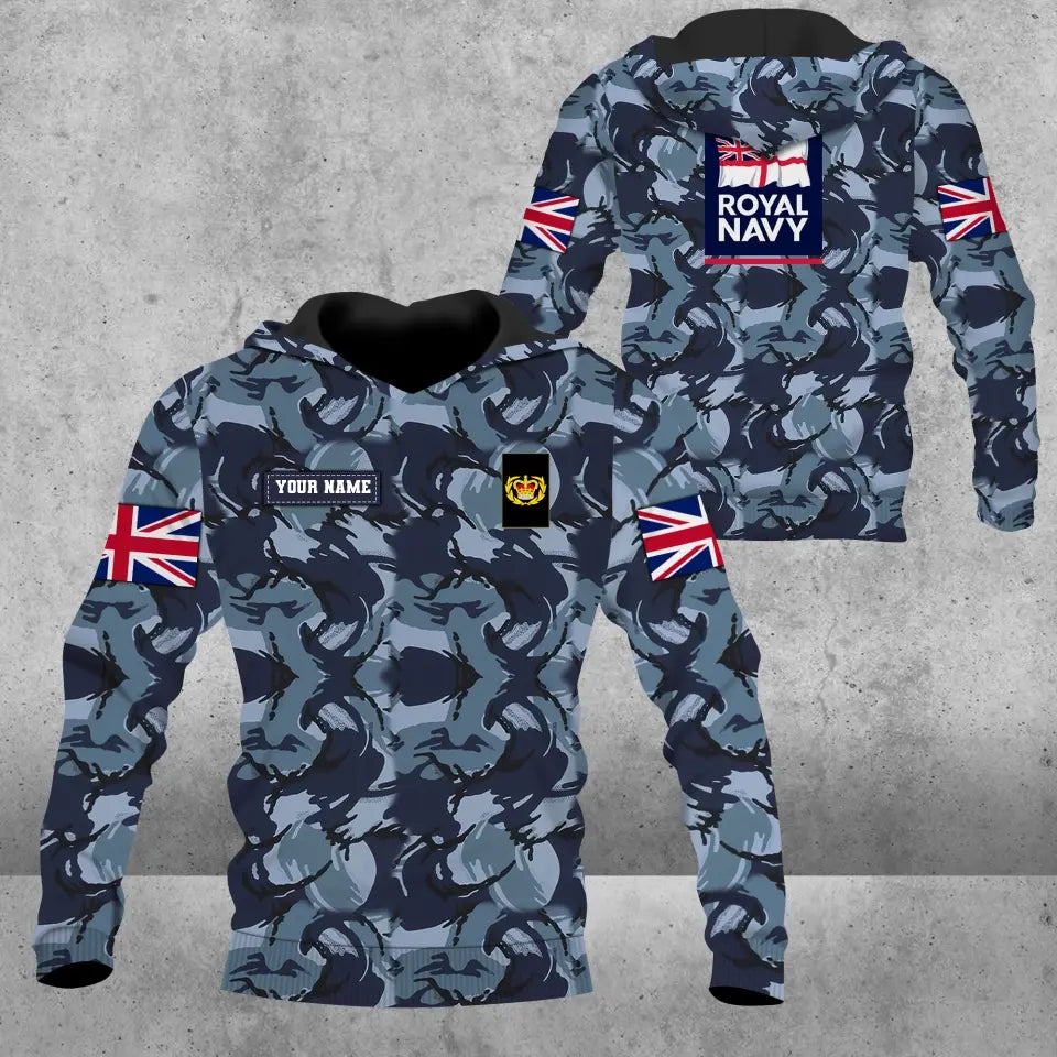 Sweat à capuche personnalisé avec camouflage soldat/vétéran britannique avec nom et grade imprimé en 3D - 1708230001