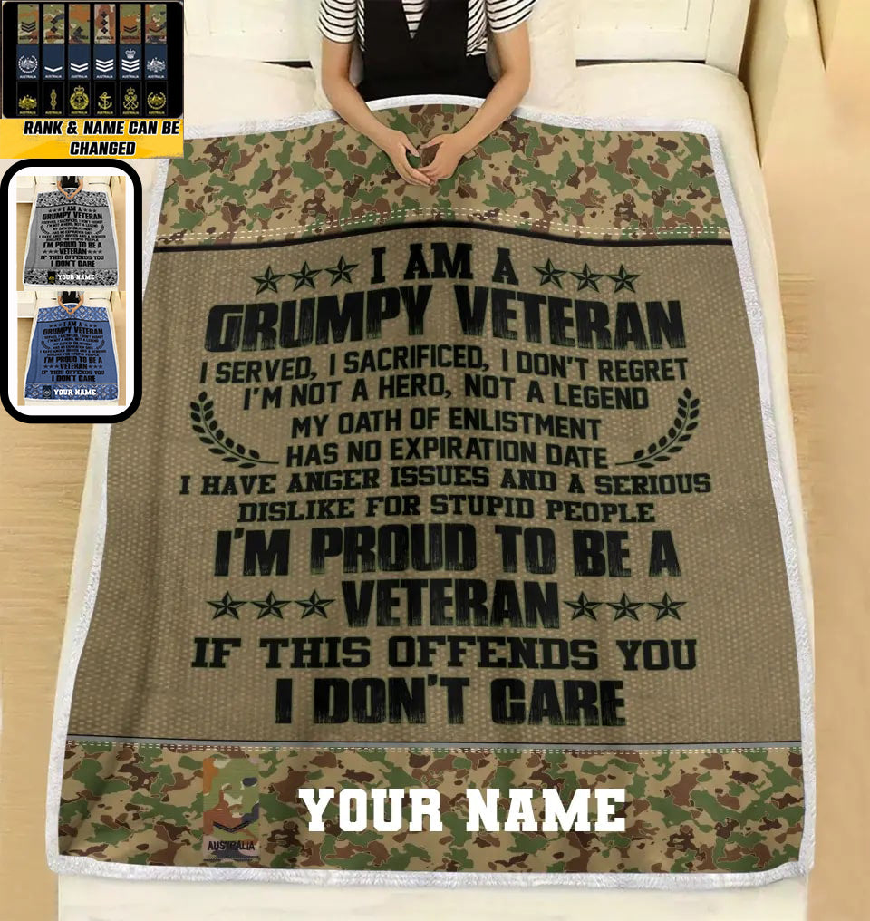 Personalisierte Fleecedecke mit Camouflage-Muster für australische Soldaten/Veteranen mit Namen und Rang, 3D-Druck – 2908230001